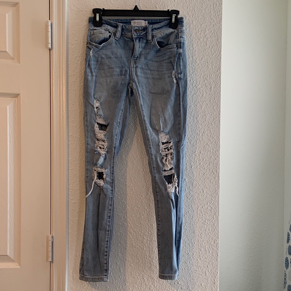 Oasis Light Blue Distressed Skinny Jeans 0